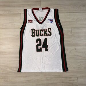 Vintage Milwaukee Bucks #24 Jersey fits sz large retro NBA‎ basketball y2k Shiny